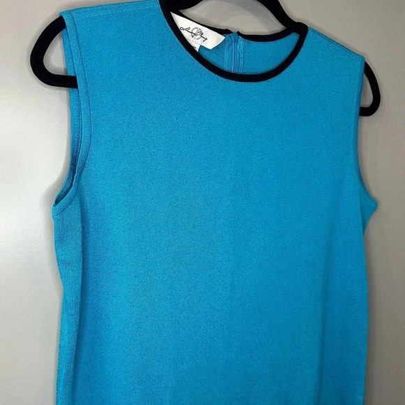 Ming Wang Slinky Knit Tank Top Turquoise Blue Round Neck Pullover Shirt Size M - Picture 2 of 6